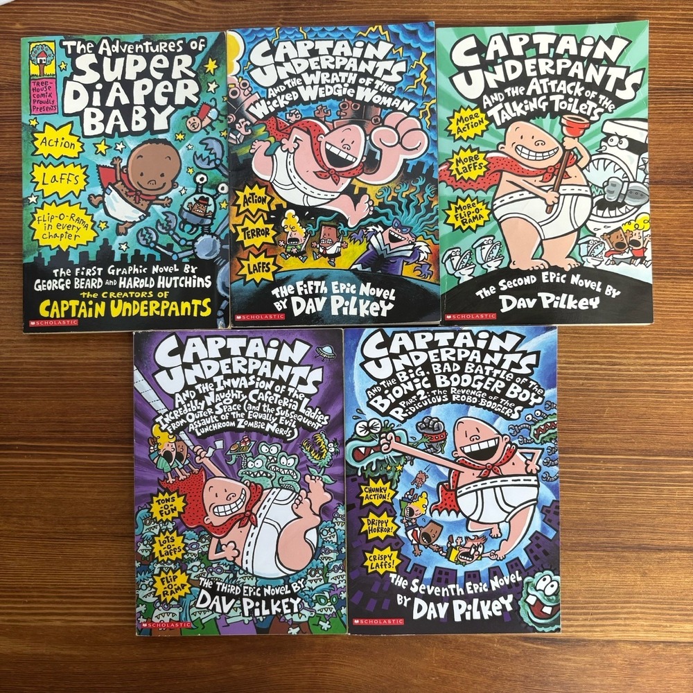 Captain Underpants Lot of 5 Books Dav Pilkey Super Diaper Baby Scholastic